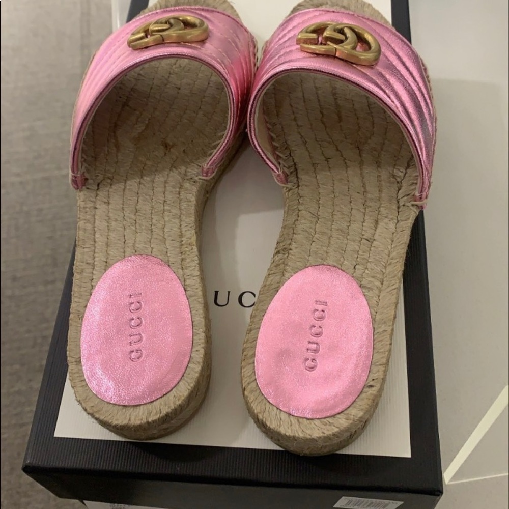💞GUCCI metallic espadrille slides $590 - Picture 3 of 8